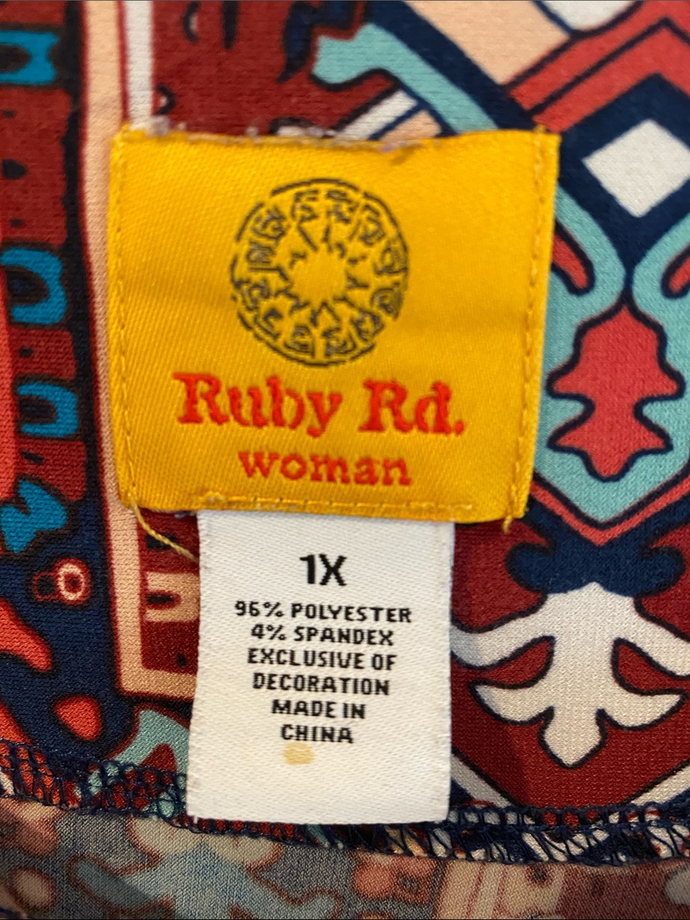 Ruby Rd. Red Multi Printed Tunic with Navy Border - Picture 3 of 6